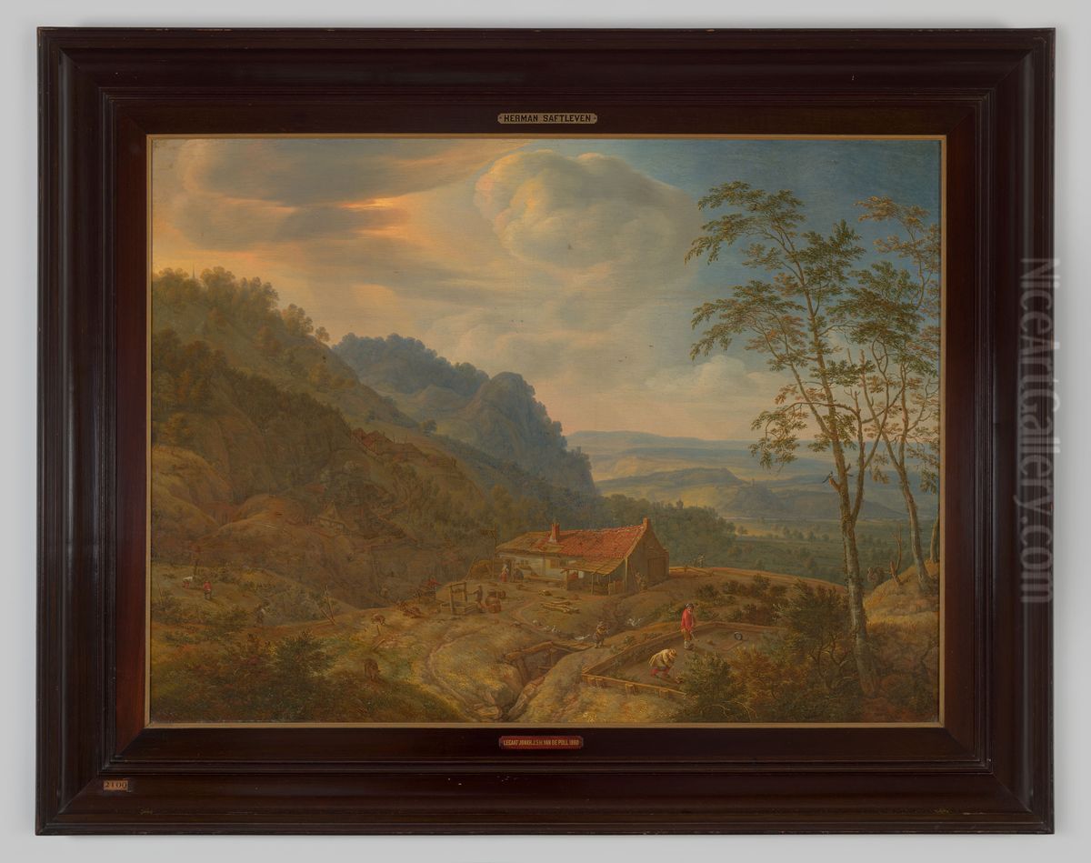 Herberg in het landschap Oil Painting by Herman Saftleven