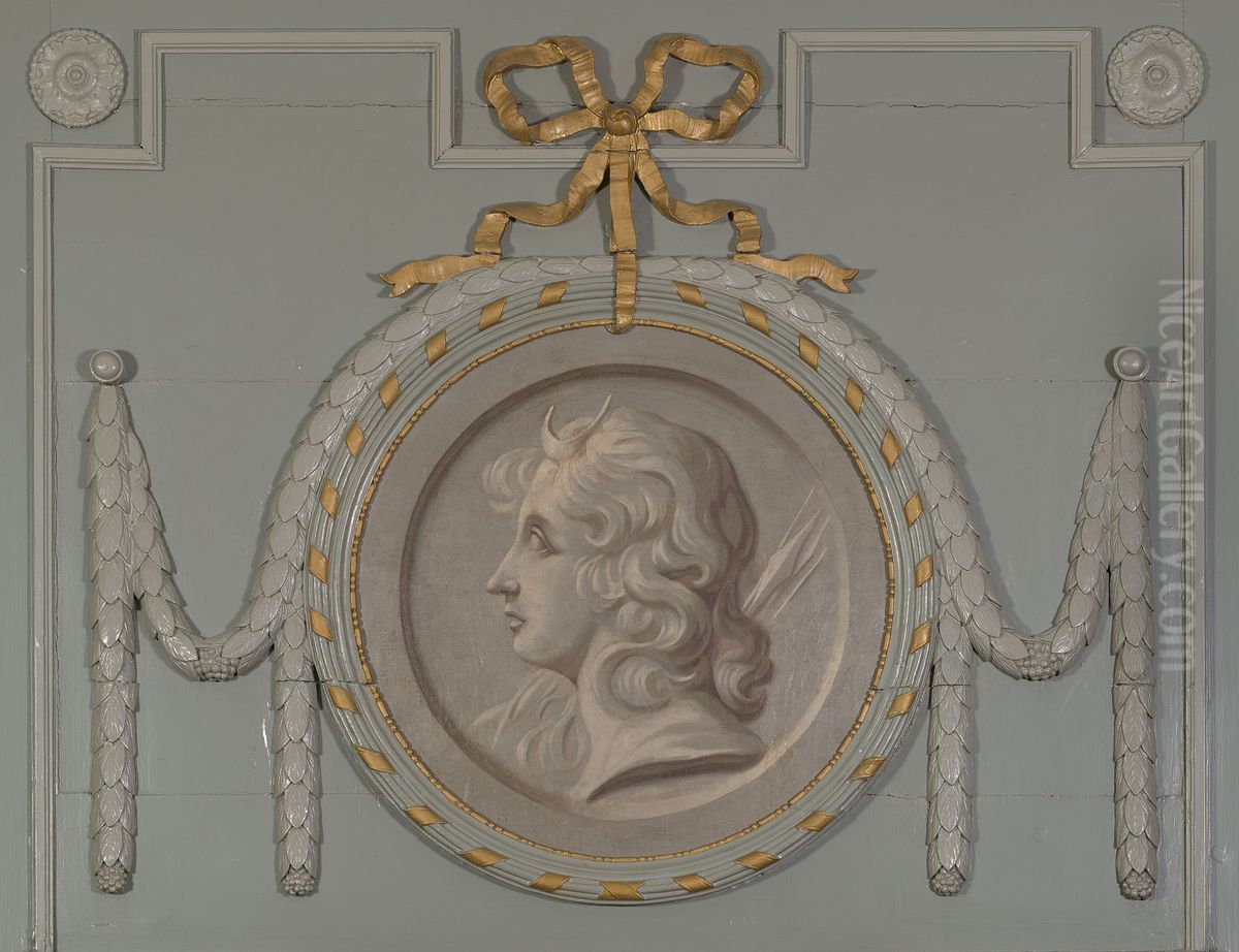 Medaillonvormige grisaille van Artemis Oil Painting by Geldersch Landschap en Kasteelen