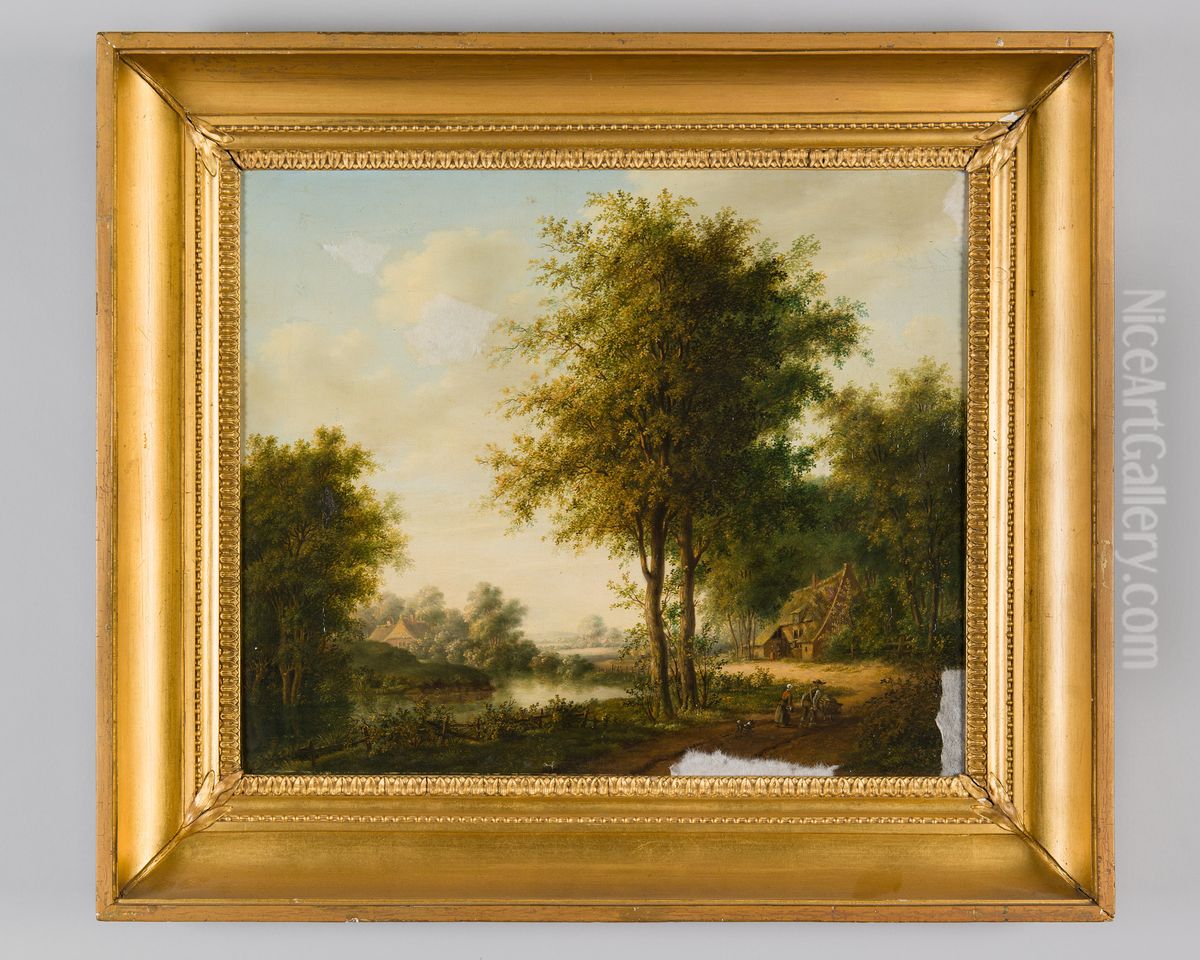 Rivierlandschap met boerderij Oil Painting by Derk Jan Pruim