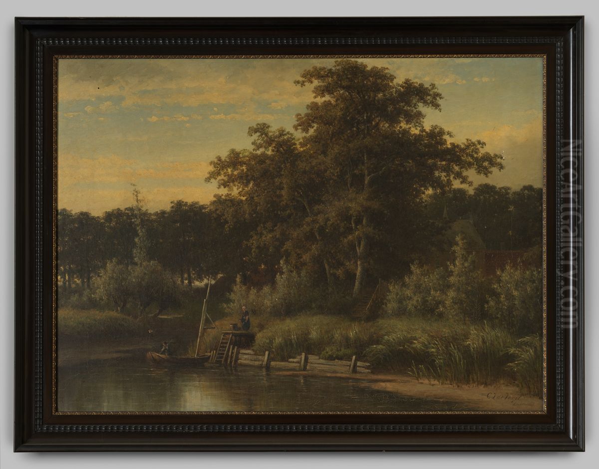 Boslandschap aan de oever Oil Painting by Cornelis Johannes De Vogel