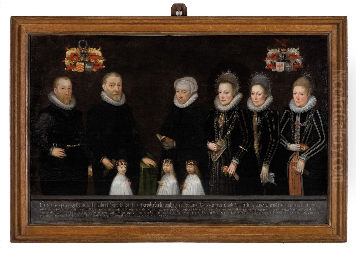 Group portrait of Elbert van Rechteren genaamd Voorst tot Schoonderbeek (1533-1611), Johanna van Arnhem (1533-1613) and their children Oil Painting by Geldersch Landschap en Kasteelen