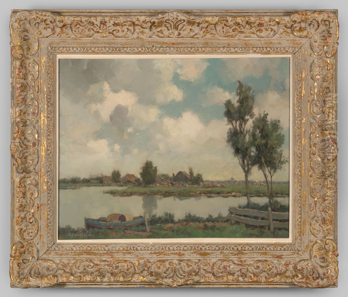 Polderlandschap met boerderijen Oil Painting by Hendrik Jan Wesseling