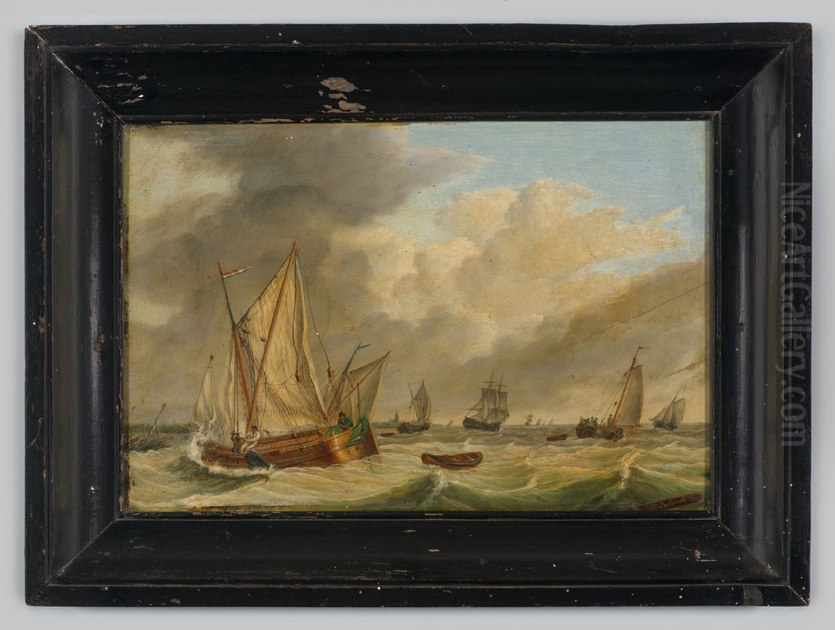Zeegezicht met diverse boten Oil Painting by Johan Hendrik Boshamer