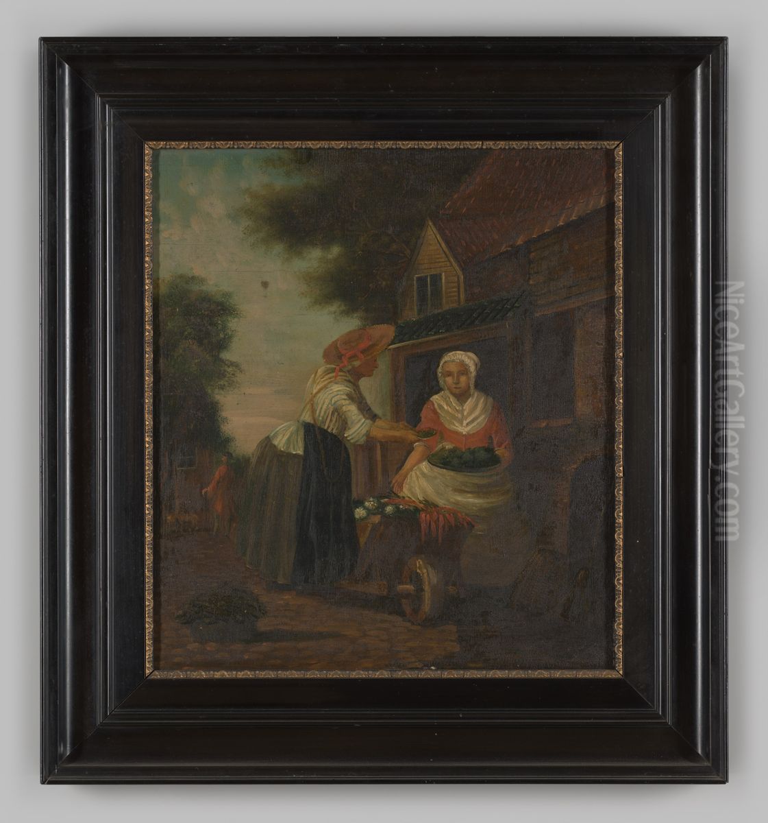 Marktscene met een groentenverkoopster Oil Painting by Geldersch Landschap en Kasteelen