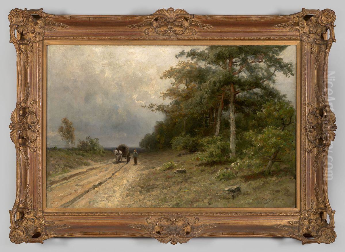 Landschap met paard en wagen Oil Painting by Piet Schipperus