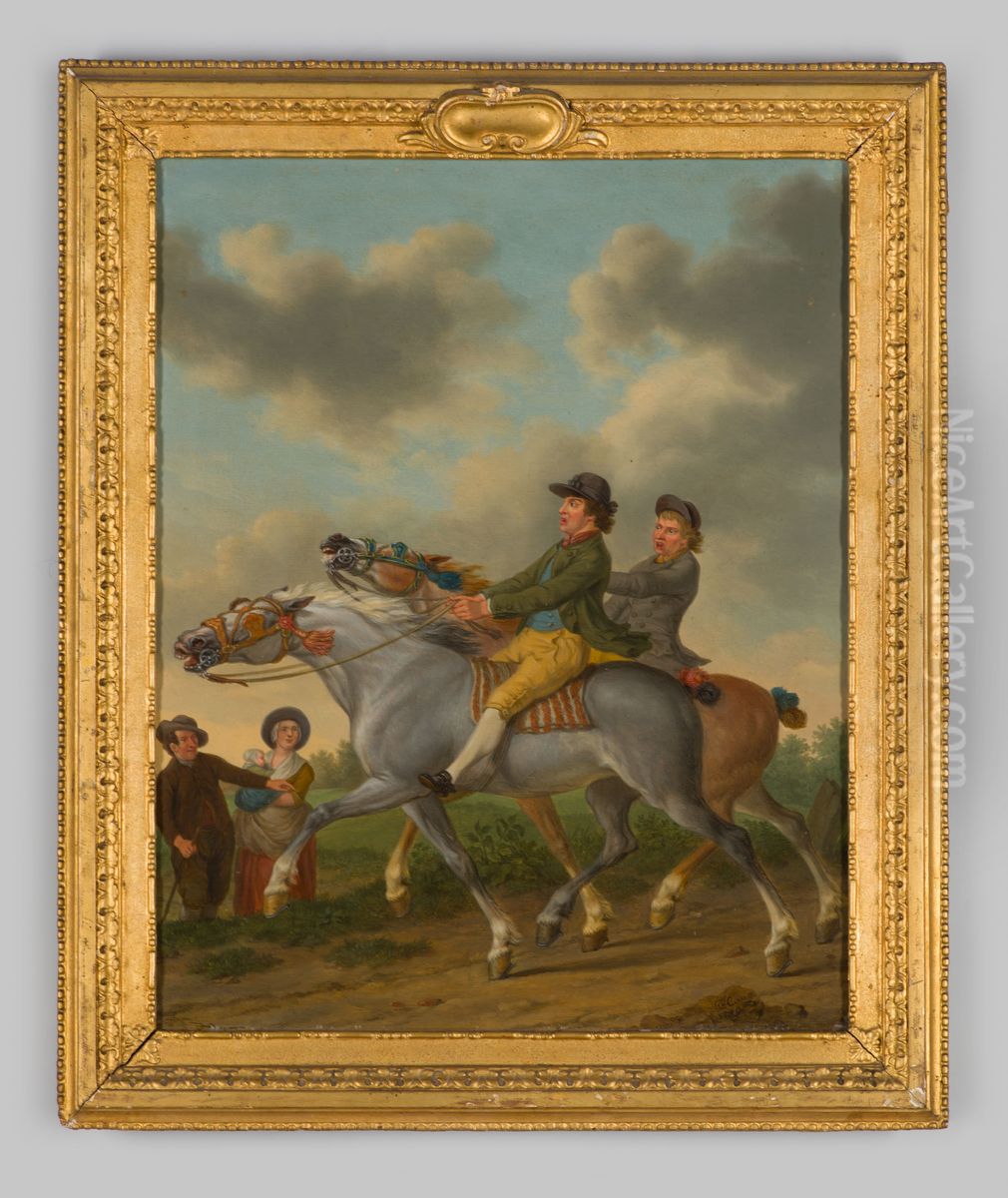 Paarden in galop Oil Painting by Tethart Philipp Christian Haag