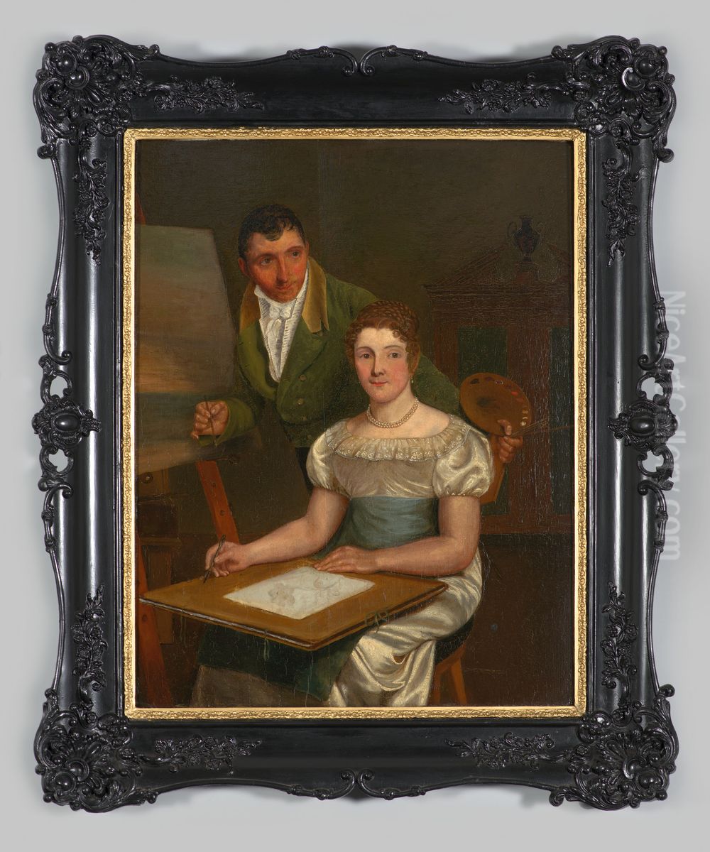 Dubbelportret van het echtpaar Weerts-de Jongh Oil Painting by Cornelis Cels