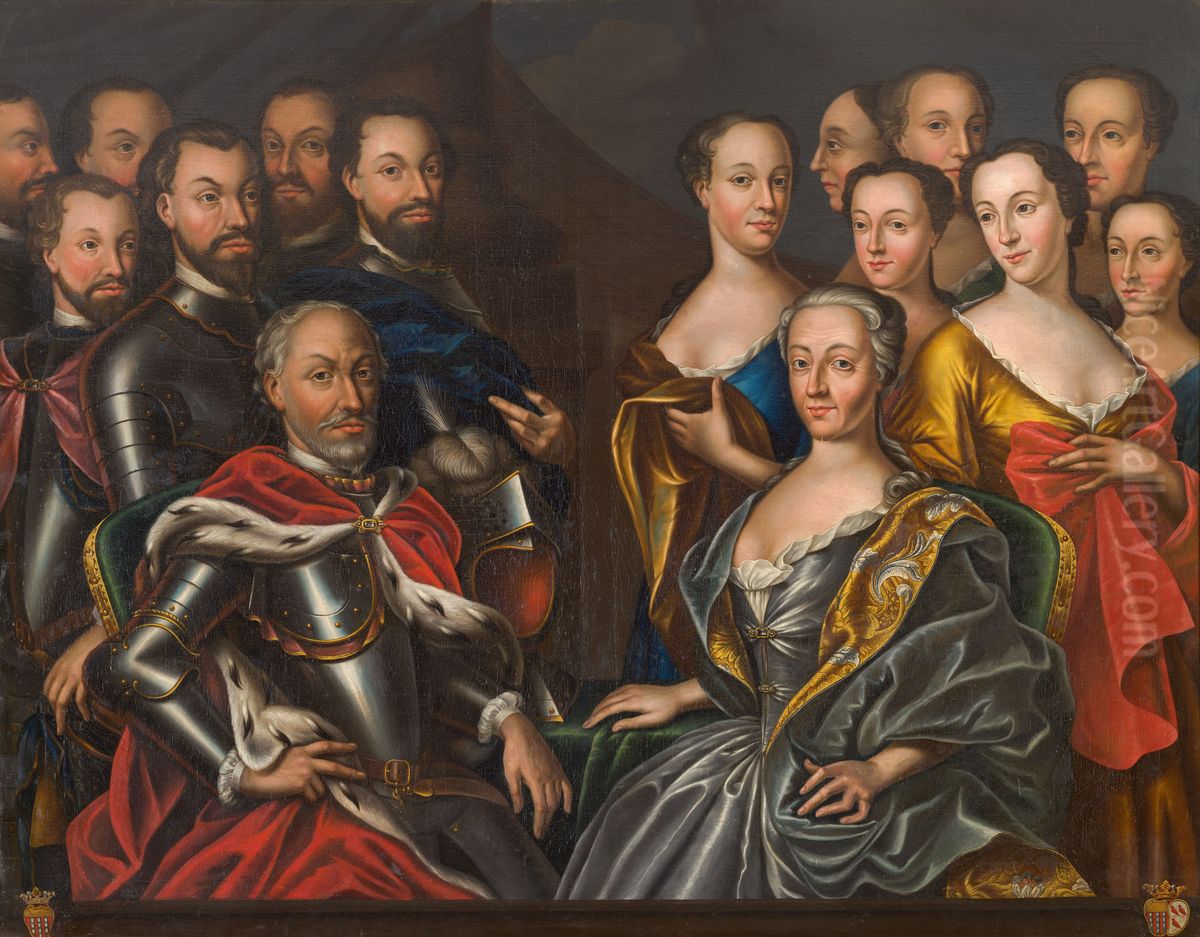 Group portrait of Johan van Isendoorn a Blois (....-1558), Margriet van Rossem (....-1558) and family members Oil Painting by Hendrik Jan Scholl