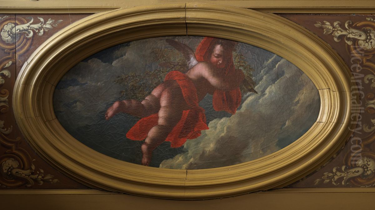 Putto met attributen van de winter Oil Painting by Geldersch Landschap en Kasteelen