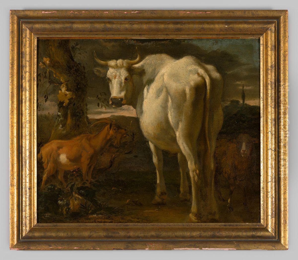 Veestuk met koe, bok en schaap Oil Painting by Geldersch Landschap en Kasteelen