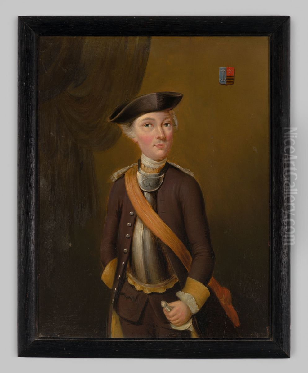 Portret van onbekende jongeman in militair kostuum. Oil Painting by Geldersch Landschap en Kasteelen