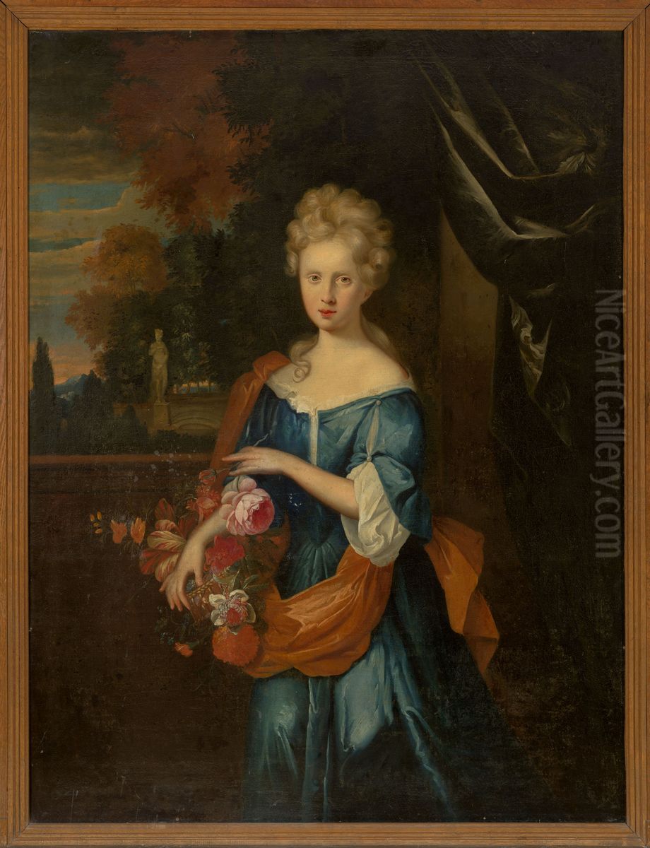 Portret van een jonge vrouw Oil Painting by Geldersch Landschap en Kasteelen