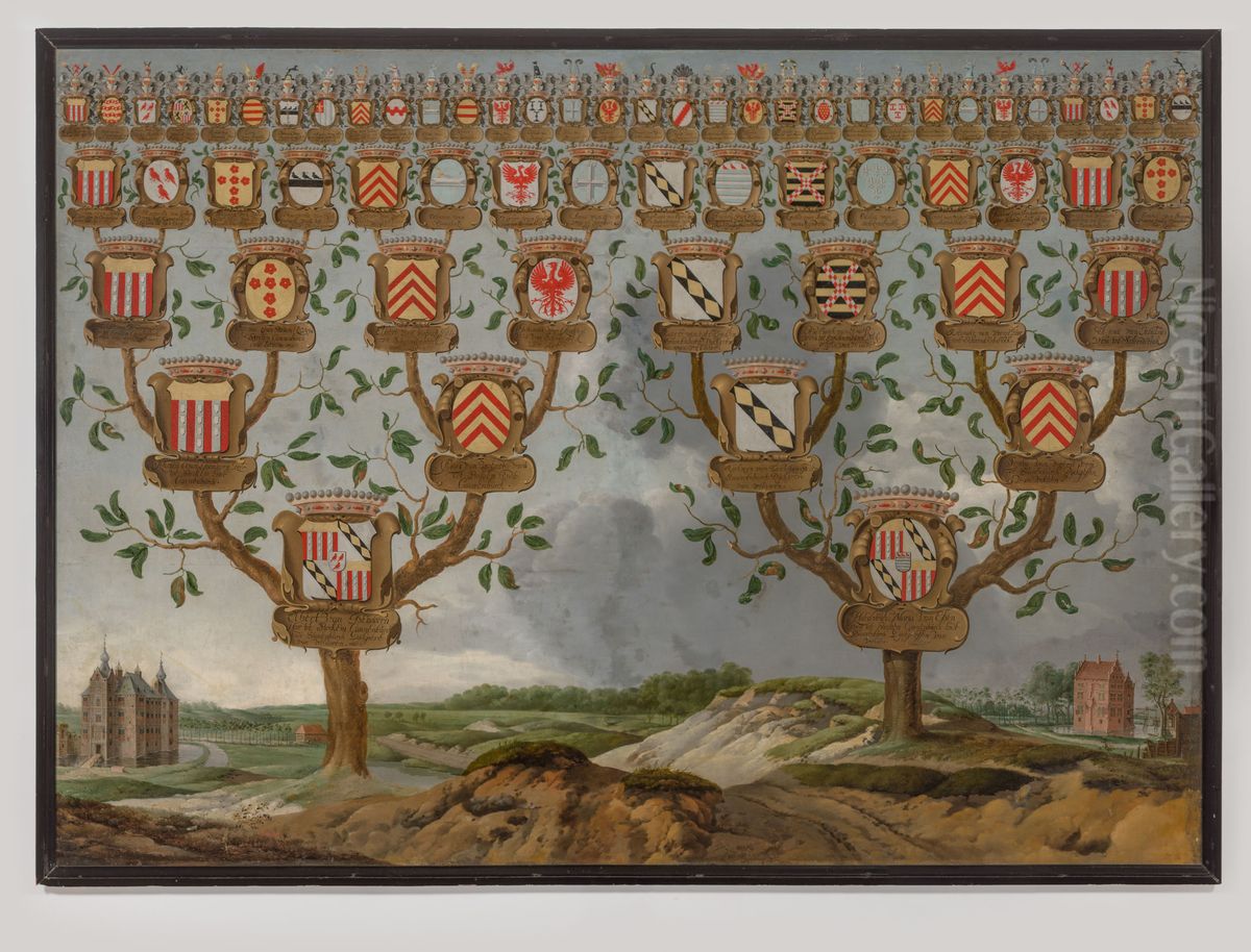 Kwartierstaat van Elbert van Isendoorn en Maria van Essen Oil Painting by Geldersch Landschap en Kasteelen