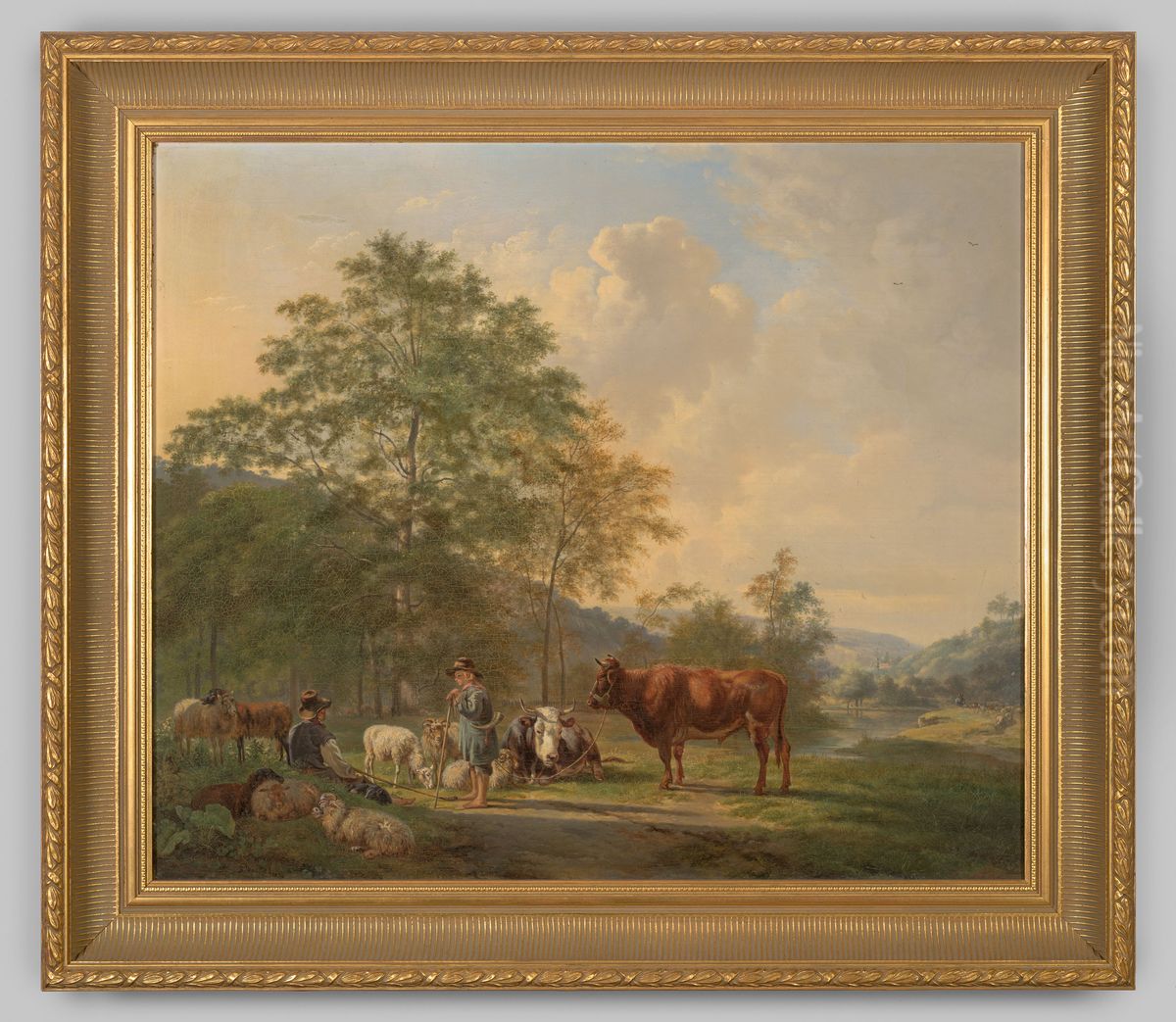 Avondstond met koeien Oil Painting by Pieter Gerardus Van Os