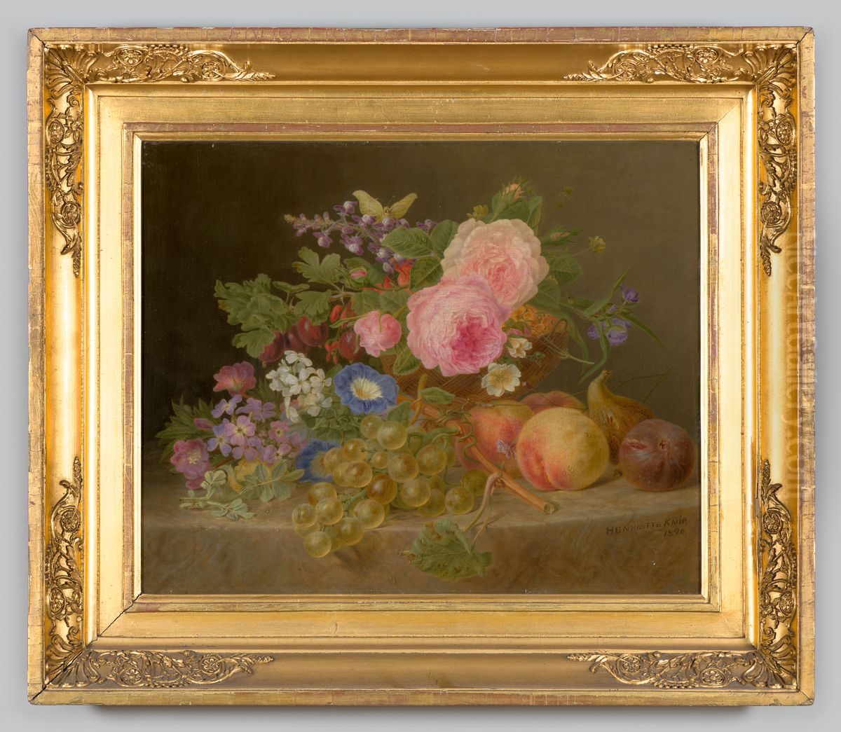 Bloemstilleven met fruit Oil Painting by Henriette Gertruide Knip