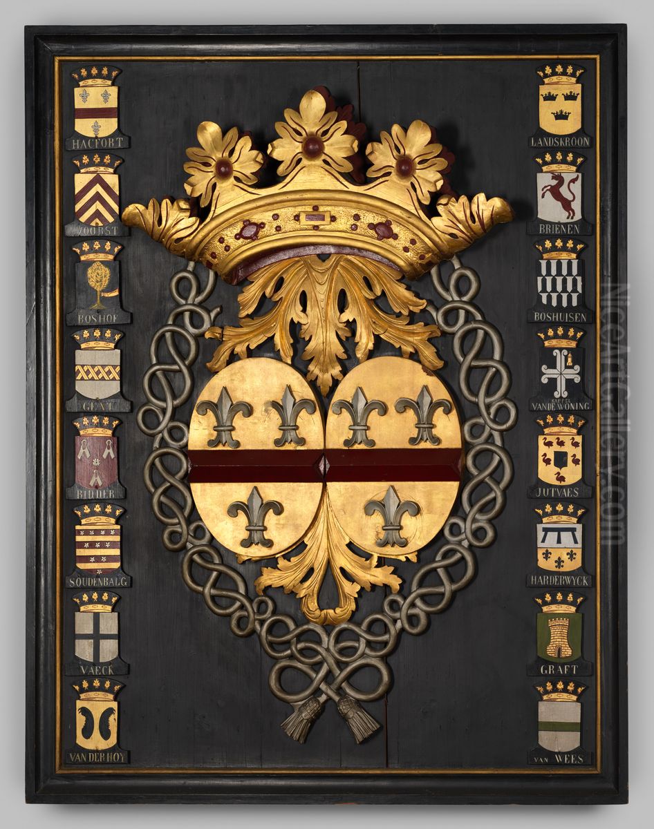 Wapenbord met dubbel wapen van de familie Hackfort tot ter Horst Oil Painting by Geldersch Landschap en Kasteelen