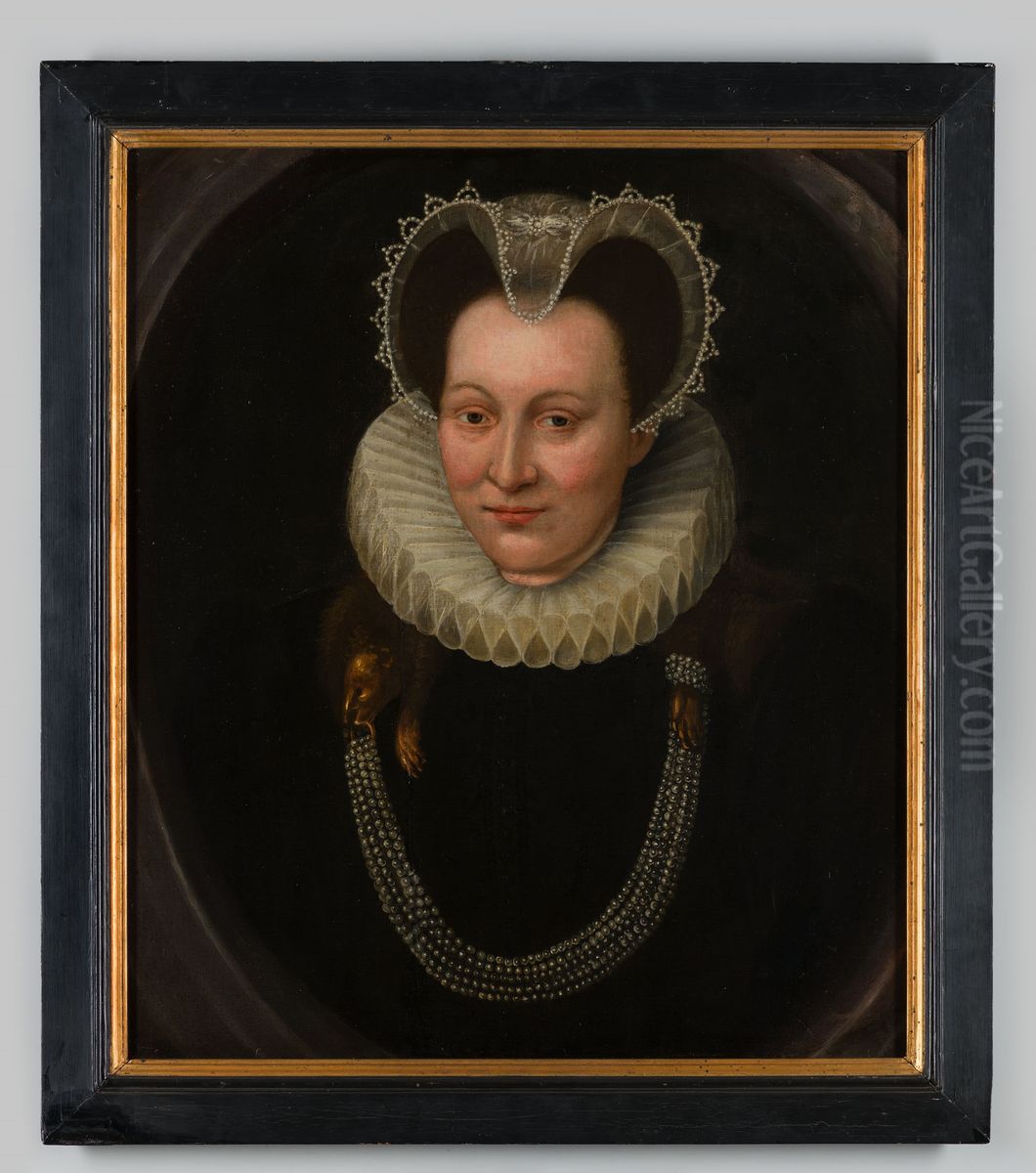 Portrait of a woman, possibly Elisabeth van Giessen (?-1668) Oil Painting by Geldersch Landschap en Kasteelen