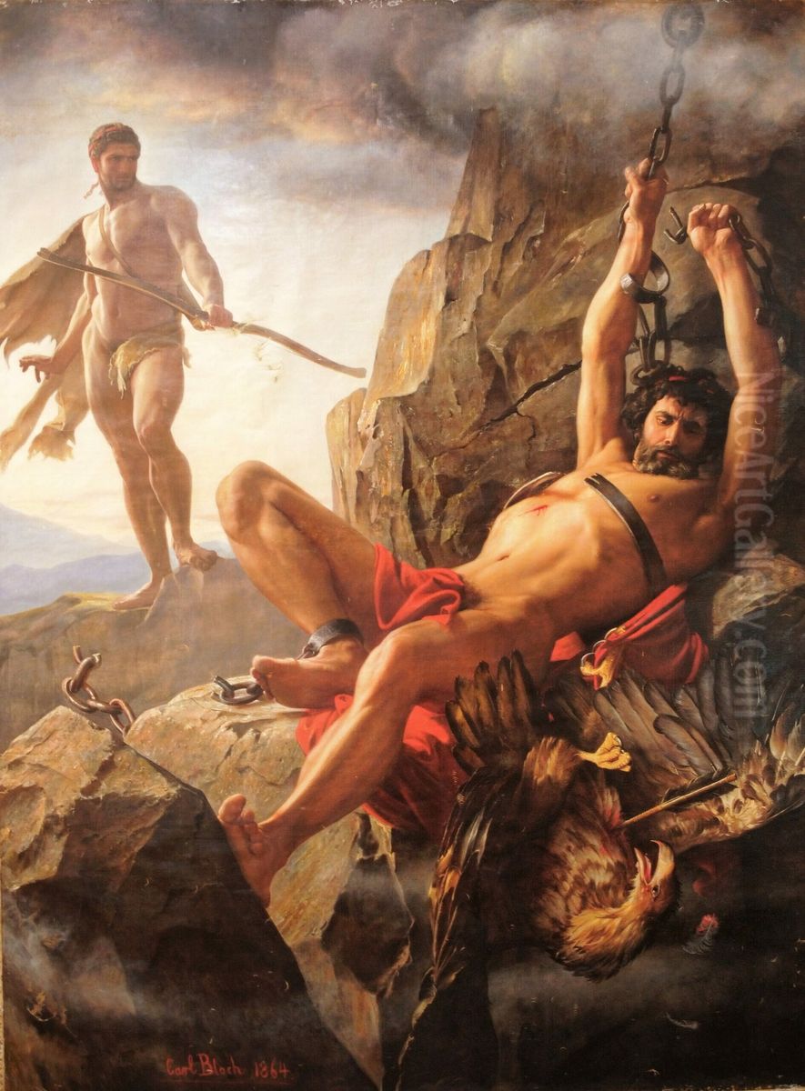 Prometheus' Befrielse, maleriet var bortkommet, dette var det eneste fotografi af maleriet. Maleriet er blevet fundet pr. 20-01-2023. Oil Painting by Carl Heinrich Bloch