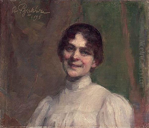 Portret damy w bialej sukni Oil Painting by Aniela Pajakowna