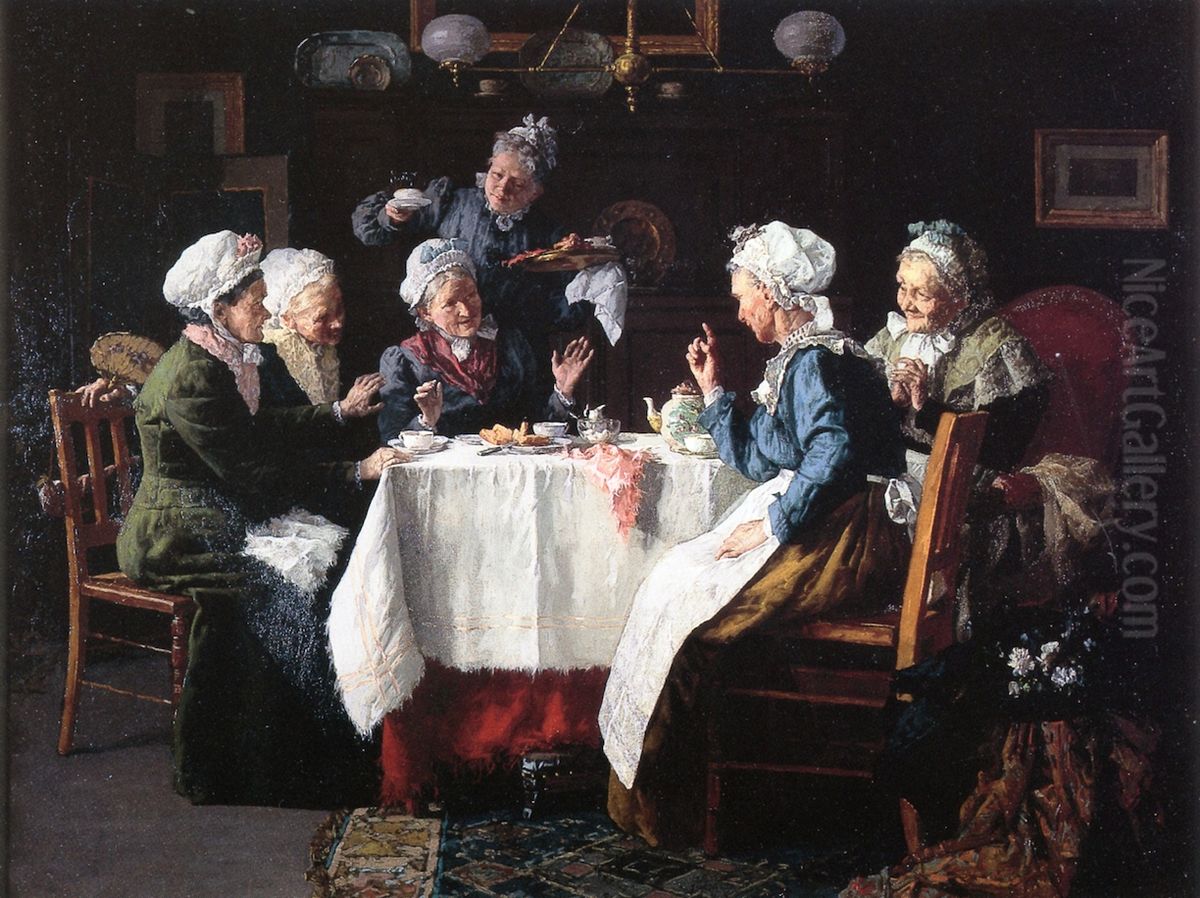 Tea Party Oil Painting by Louis Moeller