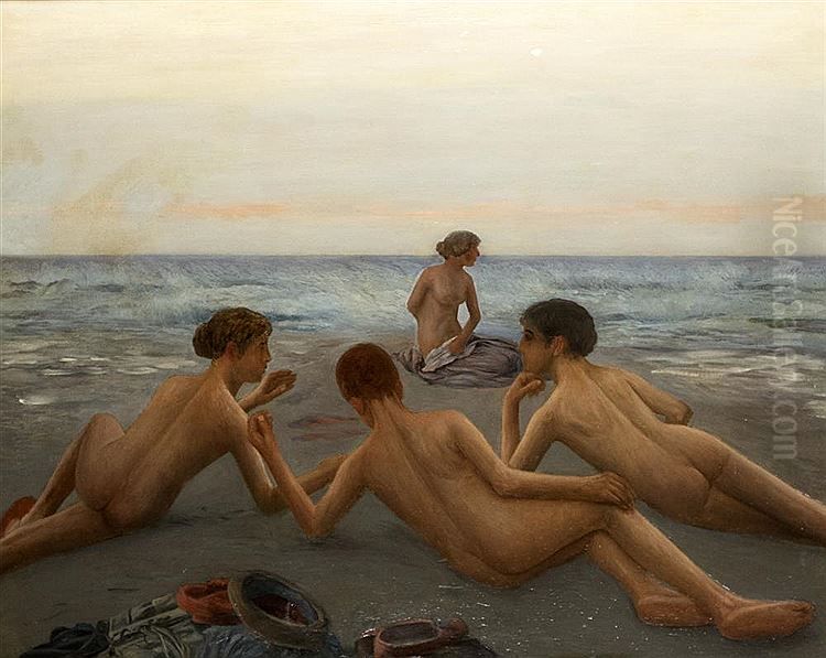 Nudes at the Sea Oil Painting by Ernst te Peerdt