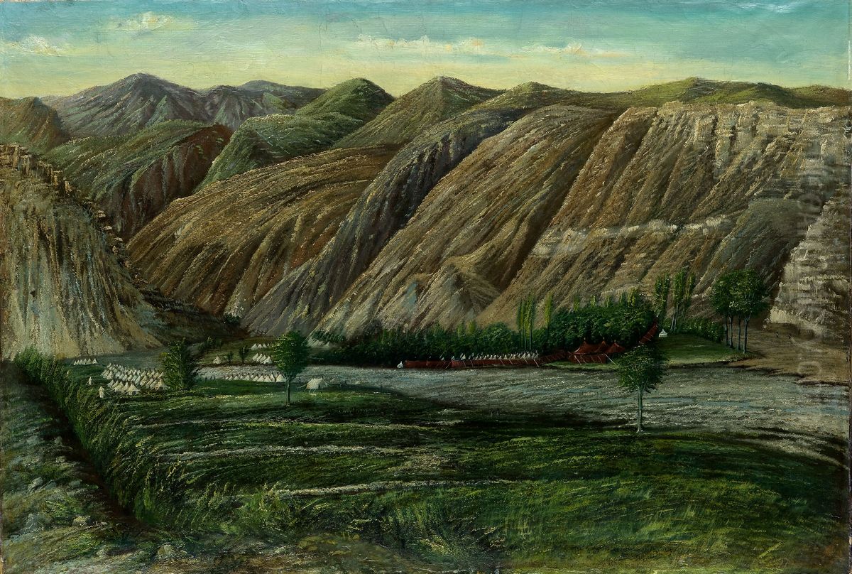 Reverside Camp Oil Painting by Kamal-ol-molk
