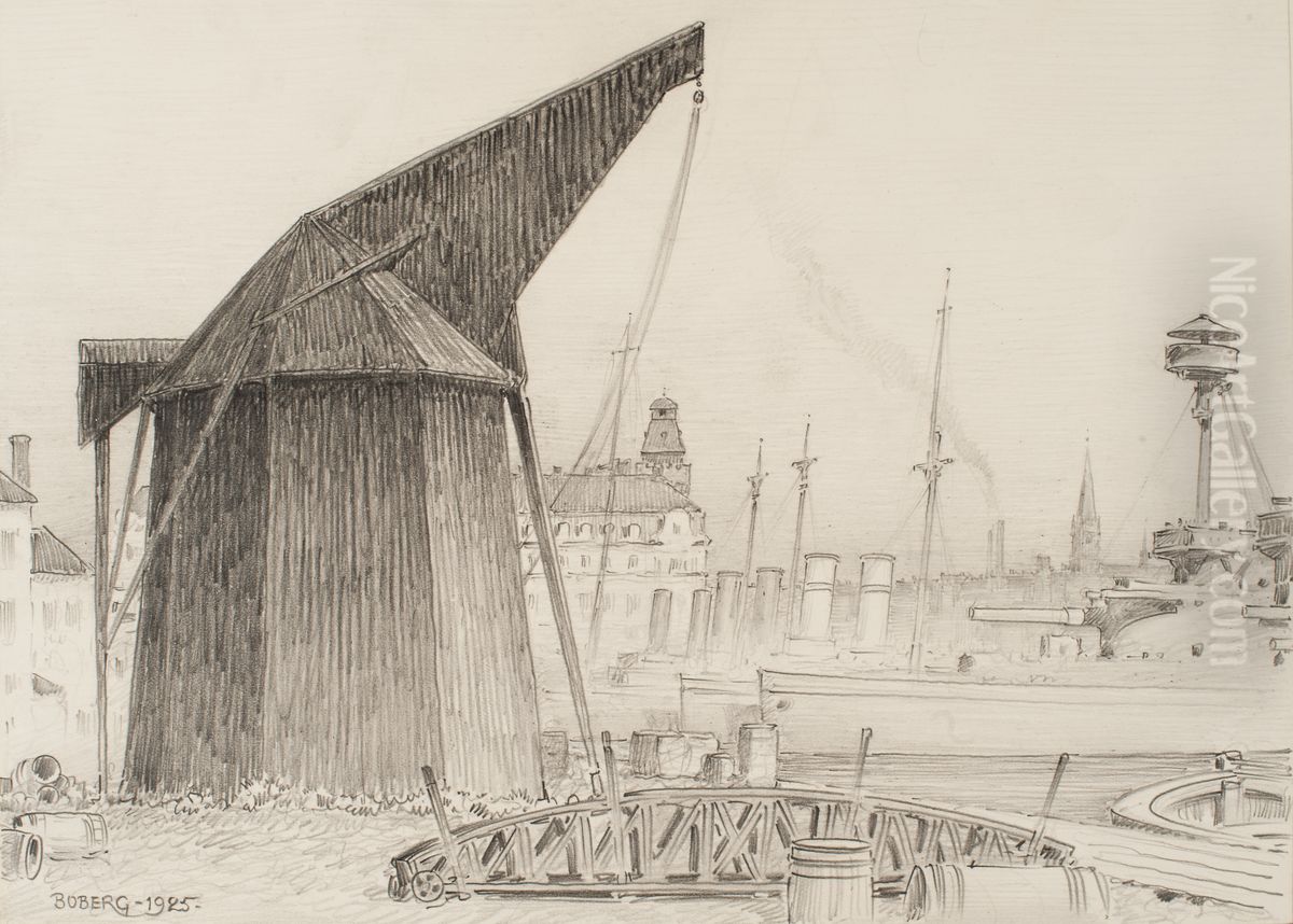 Mastkranen pa Skeppsholmen. Oil Painting by Ferdinand Boberg