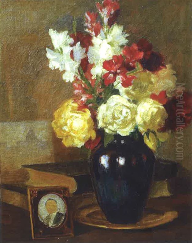 The Blue Vase. Oil Painting by Moustafa Farroukh