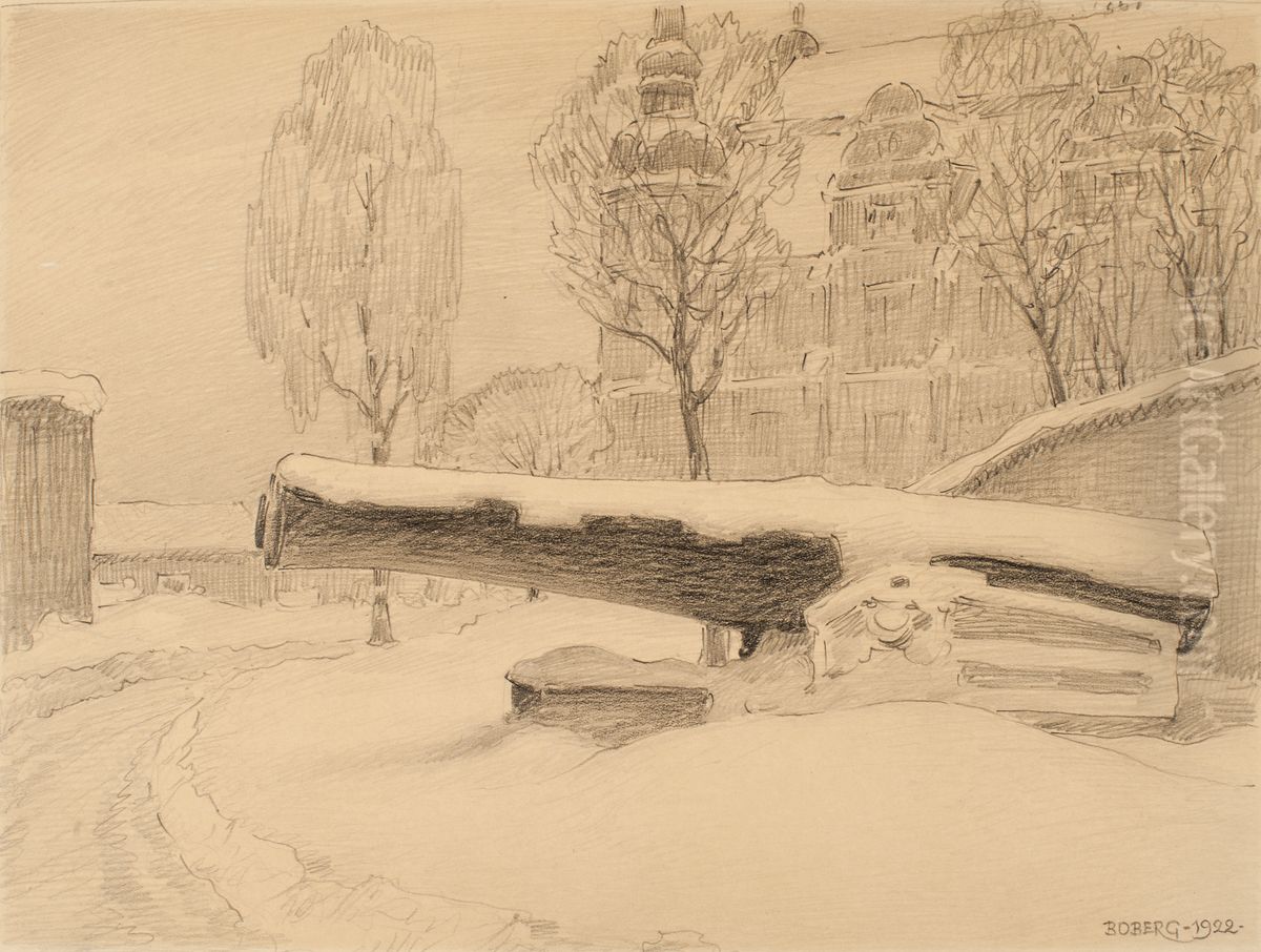 Svar aldre kanon pa Galarvarvet i Stockholm. Oil Painting by Ferdinand Boberg