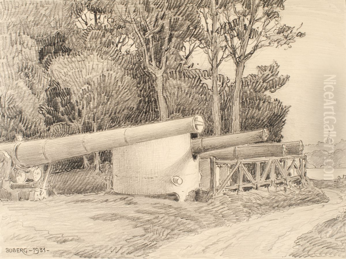 Nyare kanoner pa Galarvarvet i Stockholm. Oil Painting by Ferdinand Boberg