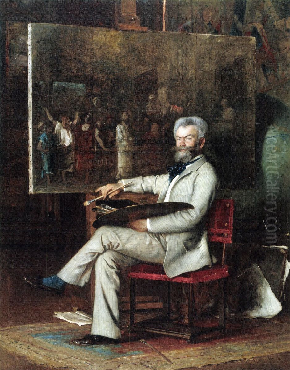 Portrait of Mihaly Munkacsy Oil Painting by Hans Temple