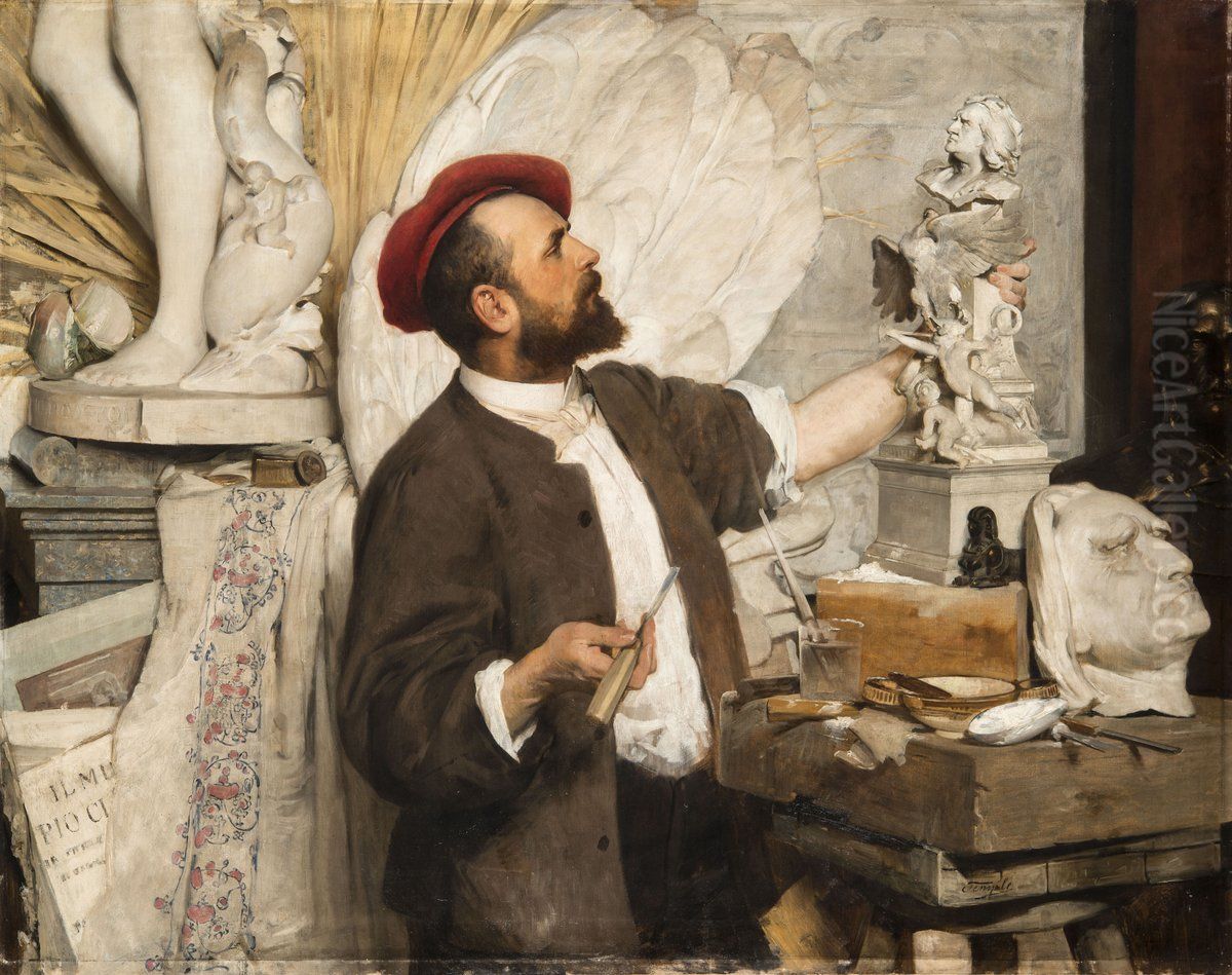 Alajos Strobl at Work Oil Painting by Hans Temple