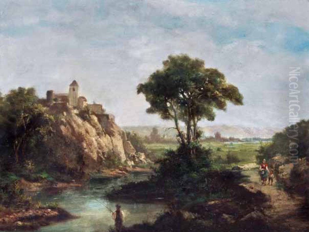 Landscape with Ruins Oil Painting by Karoly Telepy