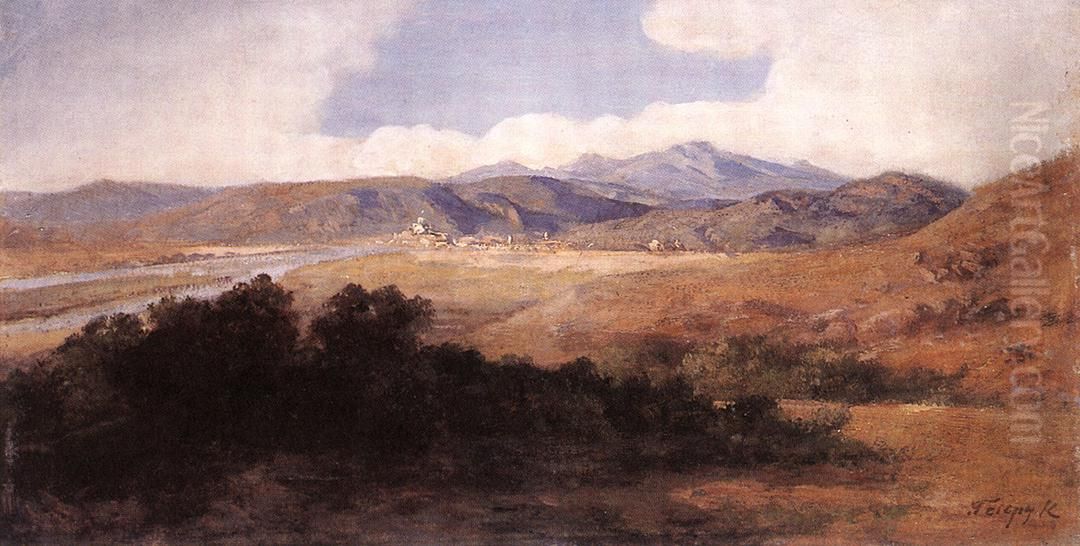 View of Esztergom Oil Painting by Karoly Telepy