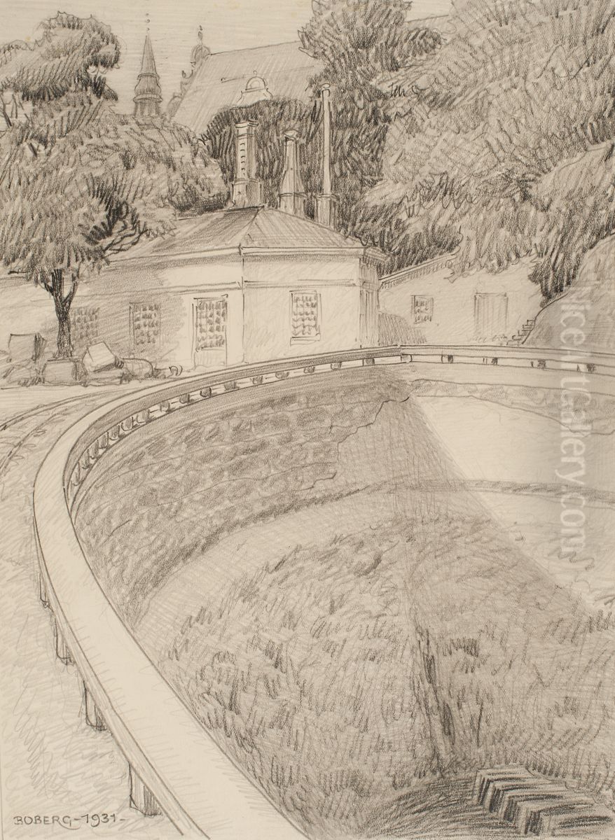 Dockan pa Galarvarvet i Stockholm. Oil Painting by Ferdinand Boberg