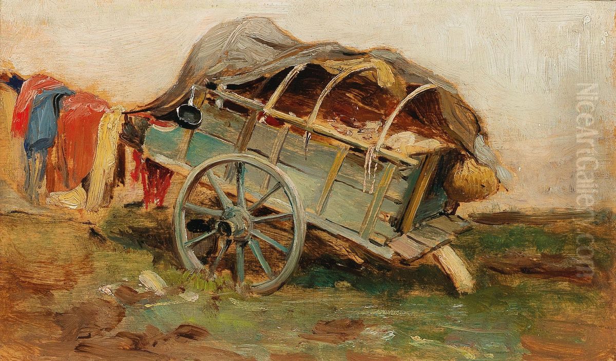 Hay Cart Oil Painting by Olga Wisinger-Florian