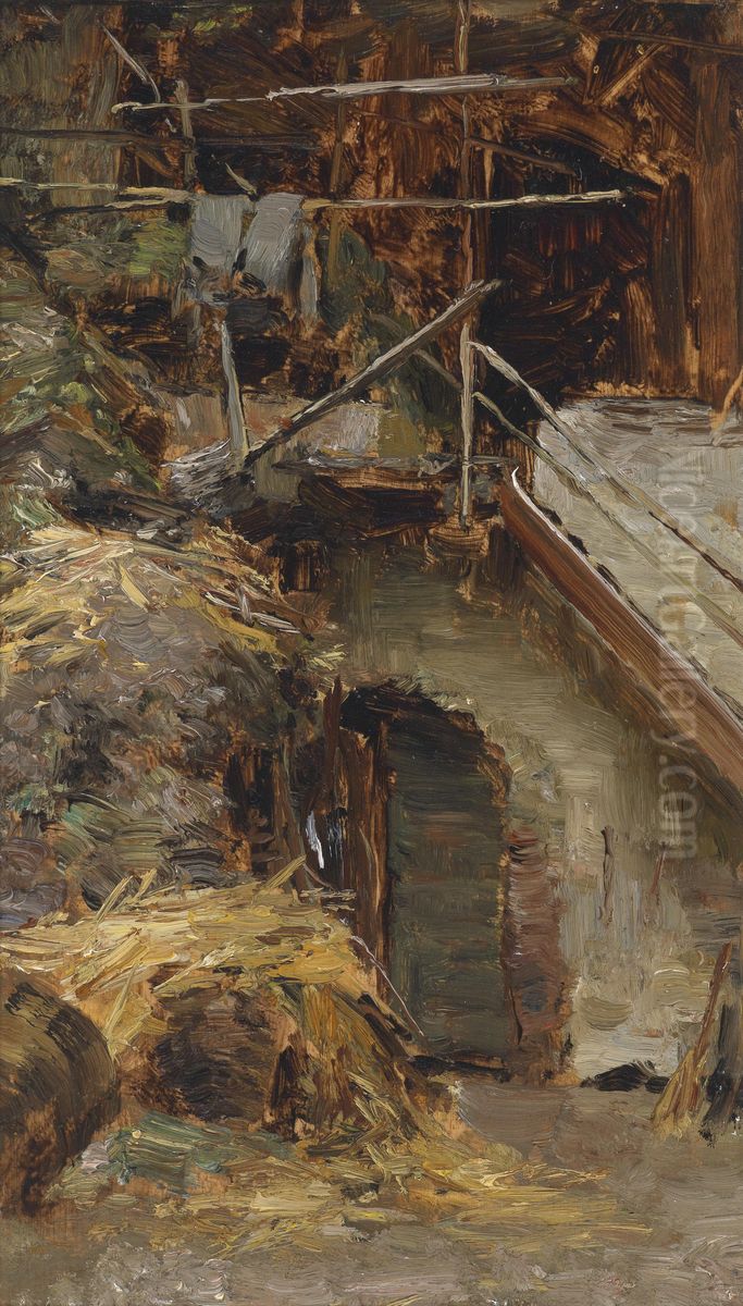 Studie zu einem Stallinterieur Oil Painting by Olga Wisinger-Florian