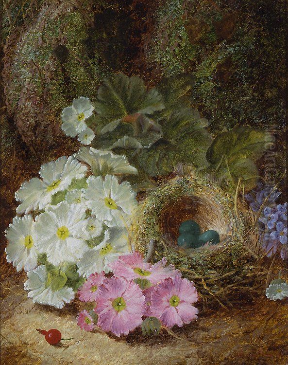 Flowers, a Berry and a Bird's Nest Oil Painting by Oliver Clare