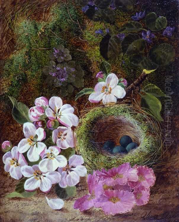 Still Life of Flowers and Bird's Nest Oil Painting by Oliver Clare