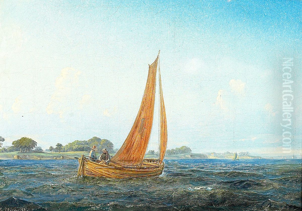 View of the Sound with some sailing boats. Oil Painting by Carl Julius Emil Olsen