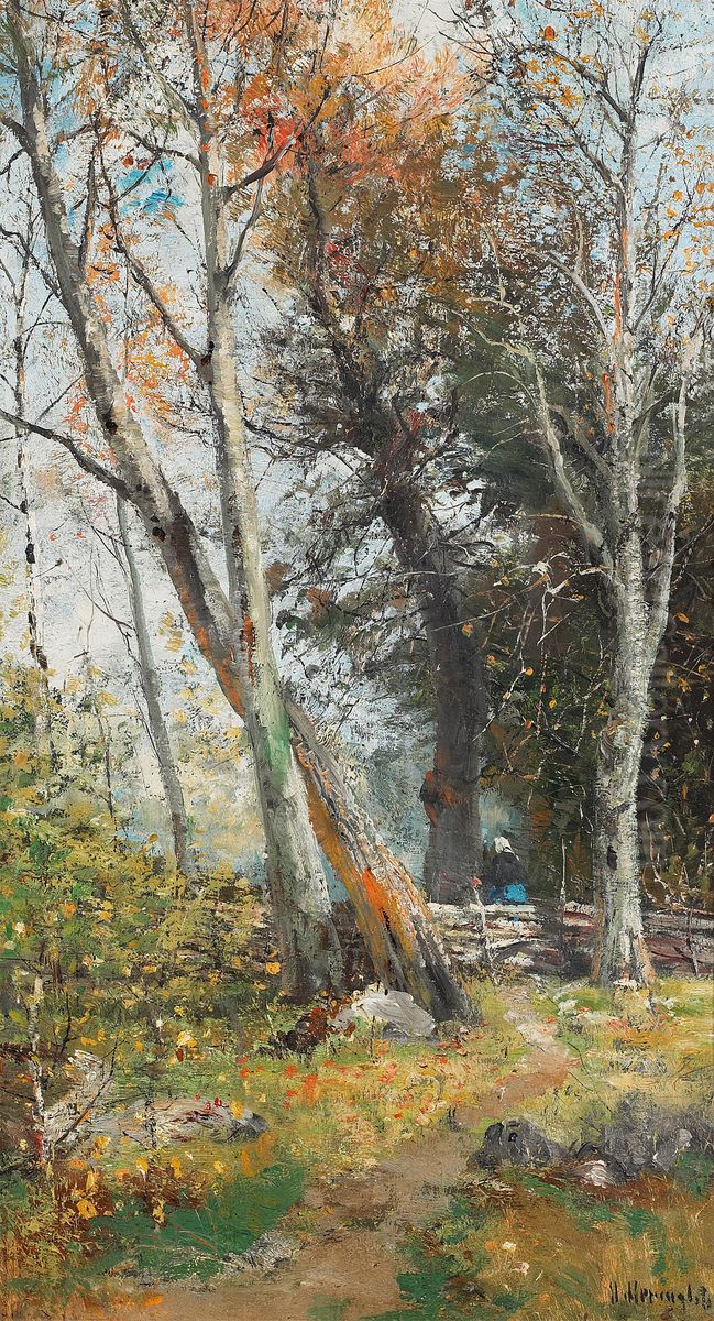 Bjorkdunge, kvinna vid gardesgard Oil Painting by Olof Hermelin