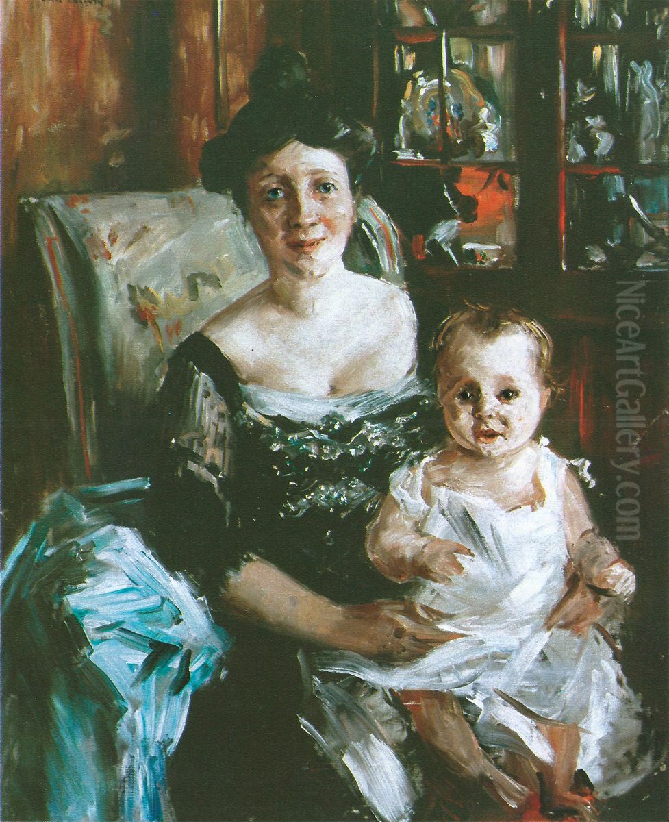 Portrait of Gertrud Mainzer with Lucie Oil Painting by Lovis (Franz Heinrich Louis) Corinth