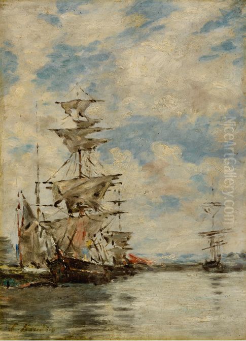 VOILIERS DANS LE PORT Oil Painting by Eugene Louis Boudin