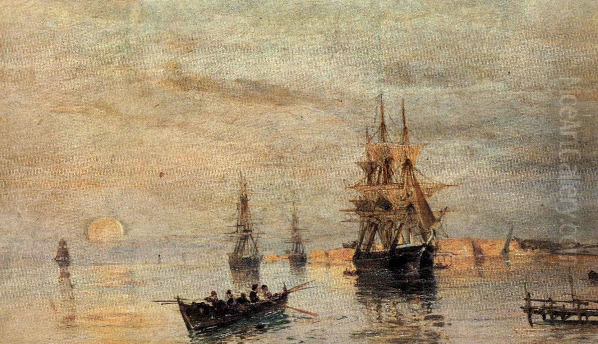 Sailing ships at dawn Oil Painting by Konstantinos Volanakis