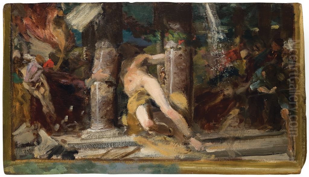 Death of Samson Oil Painting by Vojtech (Adalbert) Hynais