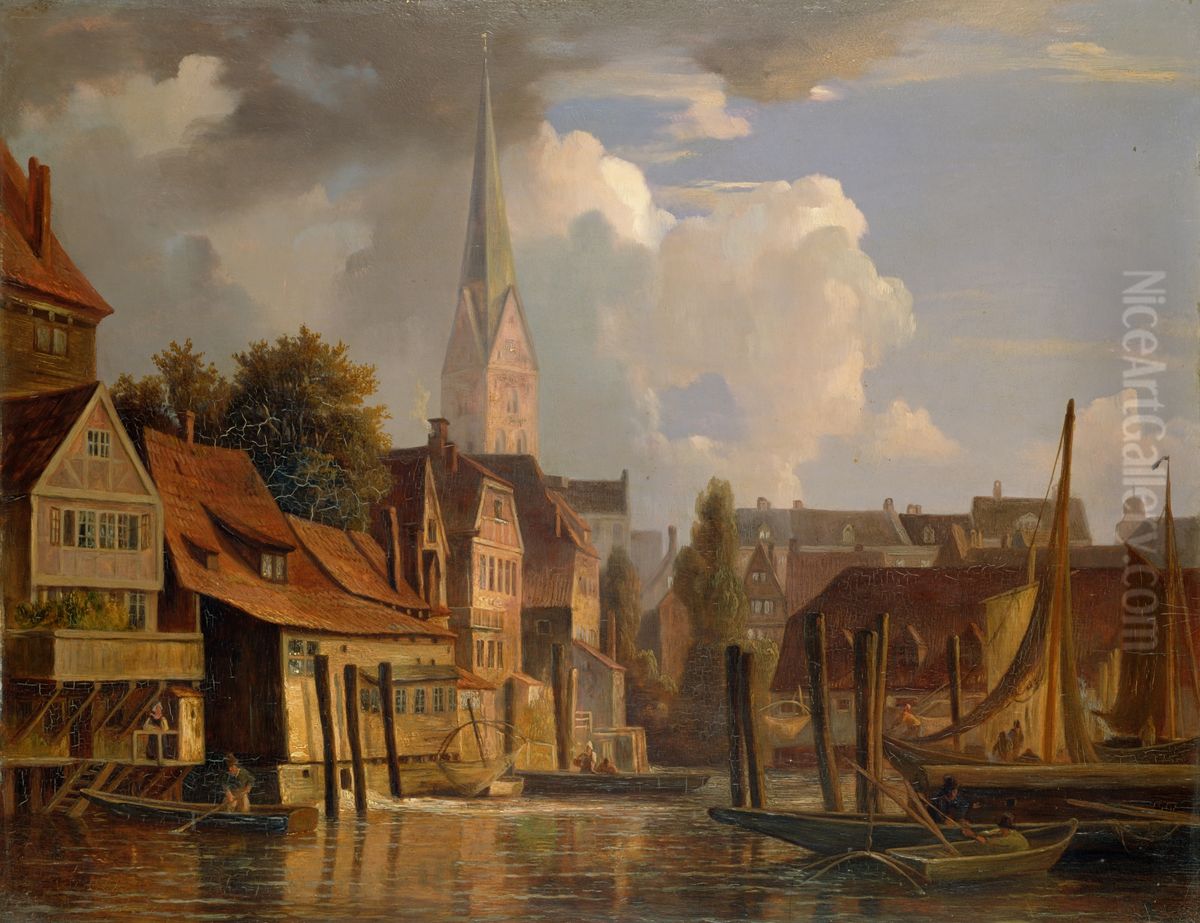 Die Kleine Alster vor 1842 Oil Painting by Adolph Friedrich Vollmer