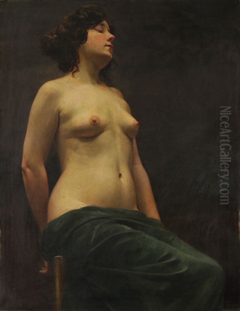 Female nude Oil Painting by Vojtech (Adalbert) Hynais