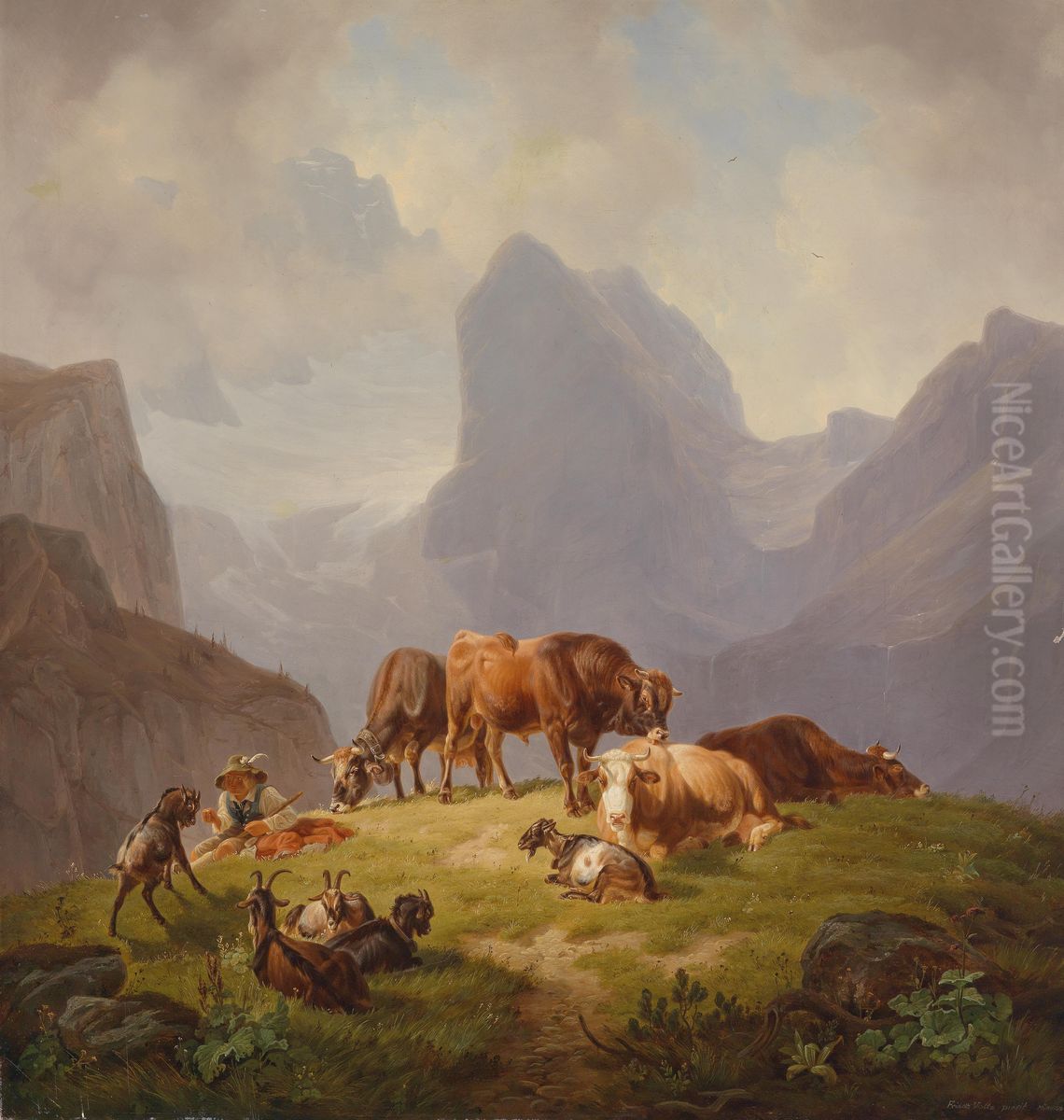 Auf der Alm Oil Painting by Friedrich Voltz