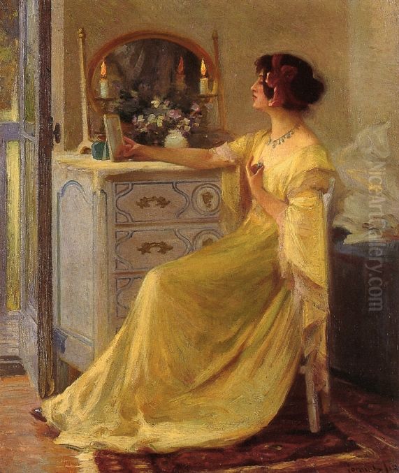 Bessie Potter Vonnoh at Her Dressing Table Oil Painting by Robert Vonnoh