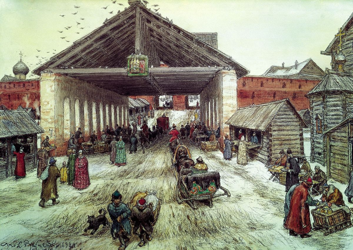 Voskresensky Bridge in the XVII Century Oil Painting by Apollinary Vasnetsov